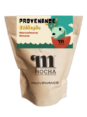 Provenance Ethiopian single origin coffee beans. Flavour is like "Strawberry cream". The beans come in a brown kraft paper pouch bag with resealable zipper.