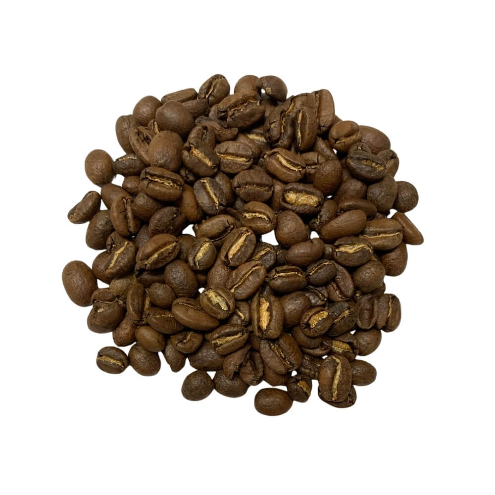Light roasted coffee beans showing a matte brown surface without surface oils, illustrating bright acidity for reducing bitterness in coffee.